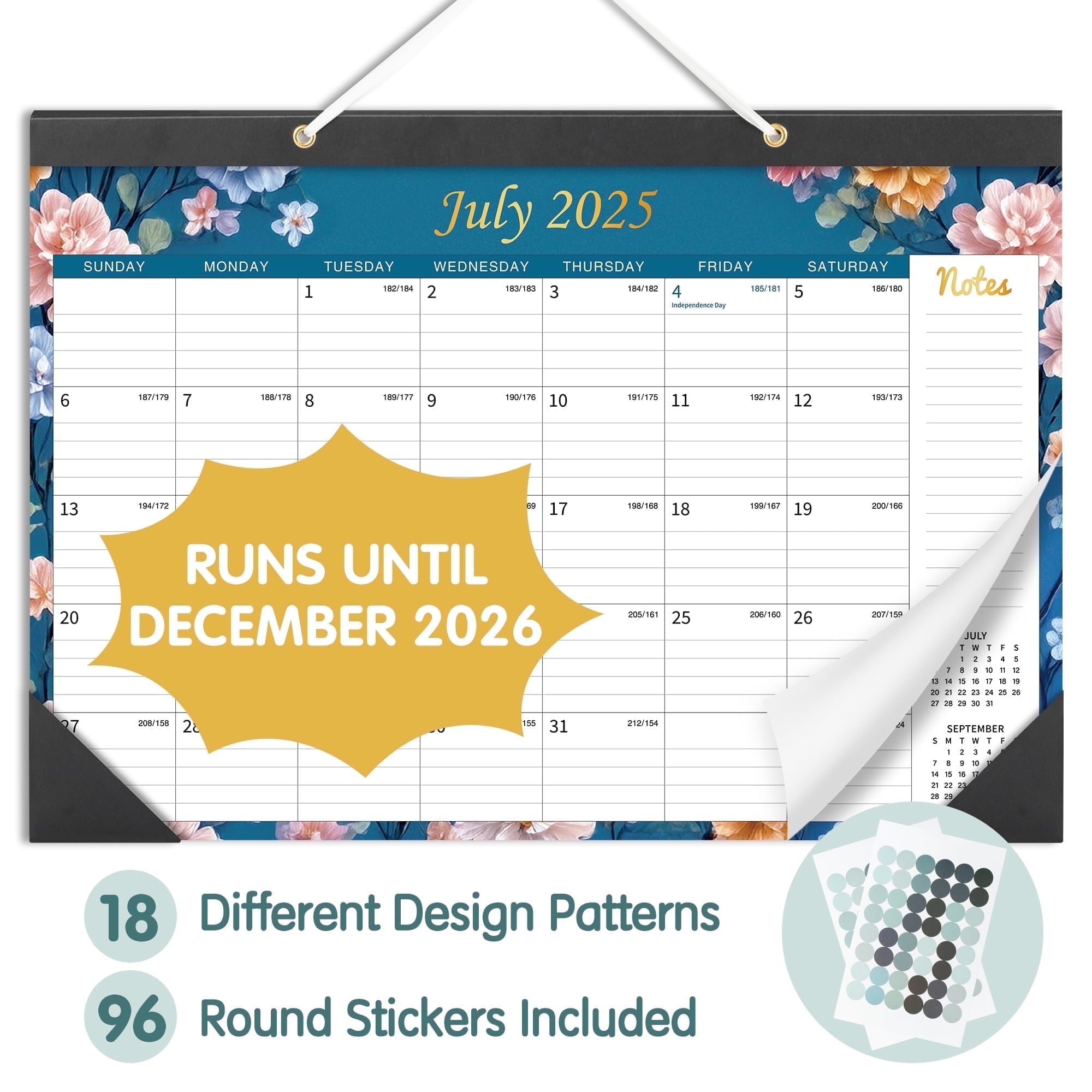 Deli Desk Calendar 2025 from July 2025 Through Jan 2026, 18 Monthly 17 x 12" Desktop/Wall Calendar, Thick Paper with Julian Dates and Block for Home School Office