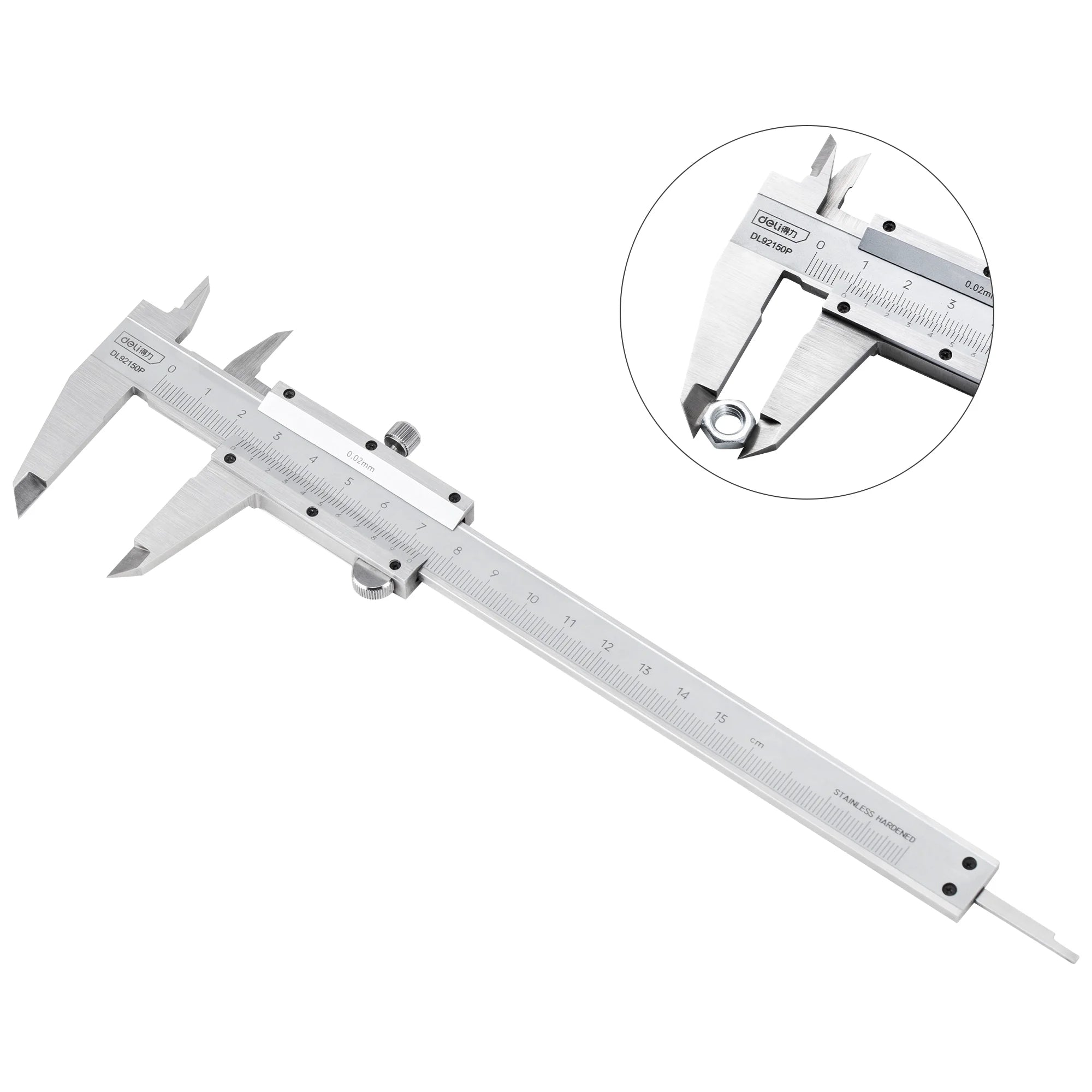 Deli Vernier Dial Caliper,0-6 In/0-150mm Stainless Steel Non Digital Caliper,0.02mm/0.001" High Precision Manual Micrometer Caliper Measuring Tool