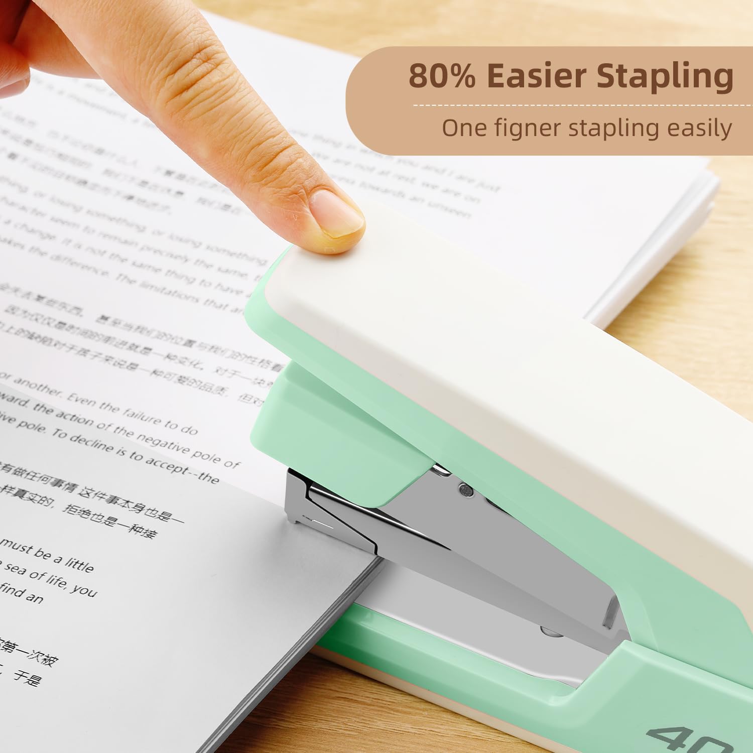 Deli Effortless Desktop Stapler, Heavy Duty Stapler, 40-50 Sheet Capacity, One Finger, No Effort, includes Staples & Staple Remover, Green