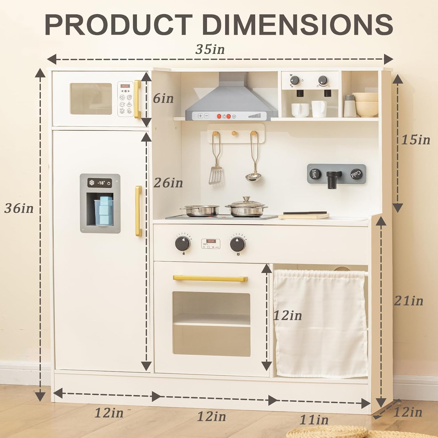 Deli Kids Kitchen Playset, Realistic Wooden Kitchen Playset for Toddlers & Kids with Lights, Sounds & Storage, Ideal Gift for Boys & Girls