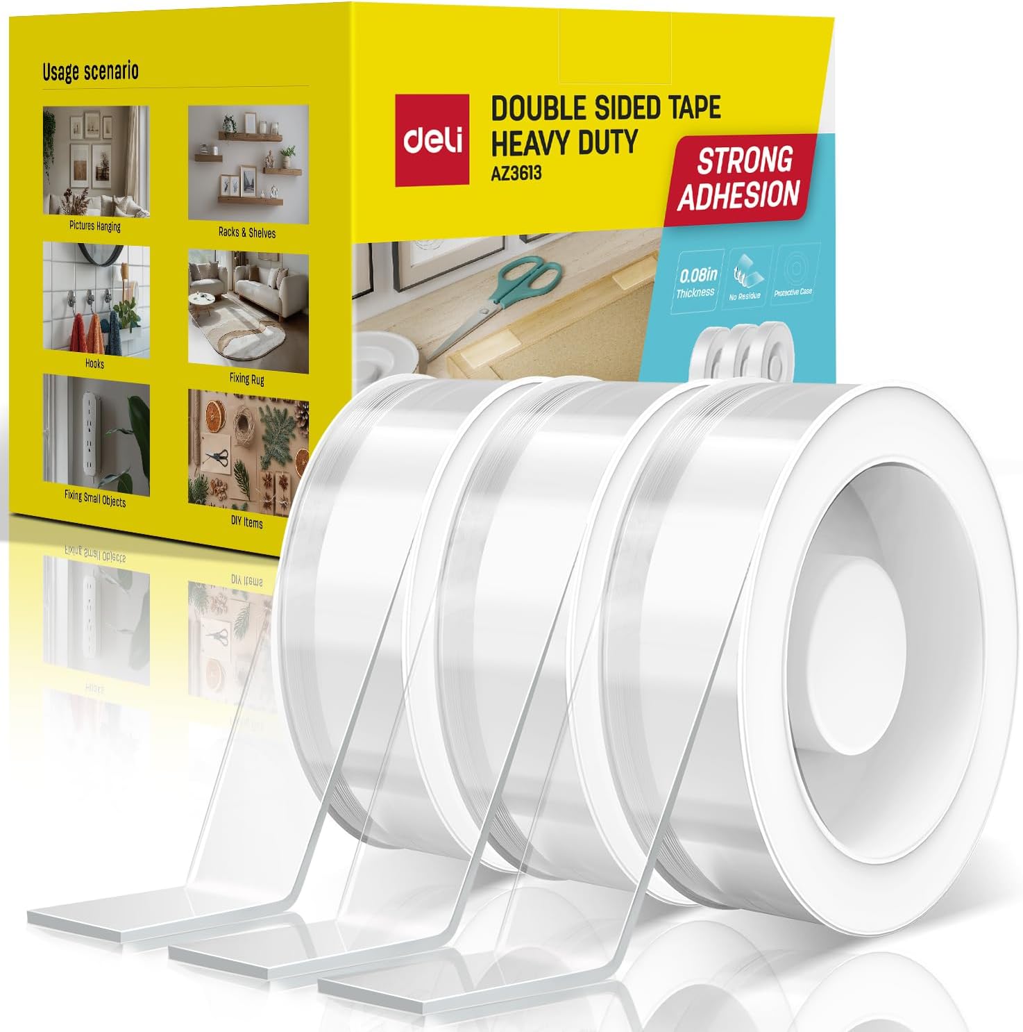 Deli Double Sided Tape Heavy Duty, Nano Tape, Double Sided Mounting Tape, Clear Adhesive Tape for Hanging Picture, Poster, Carpet, Photo Deco