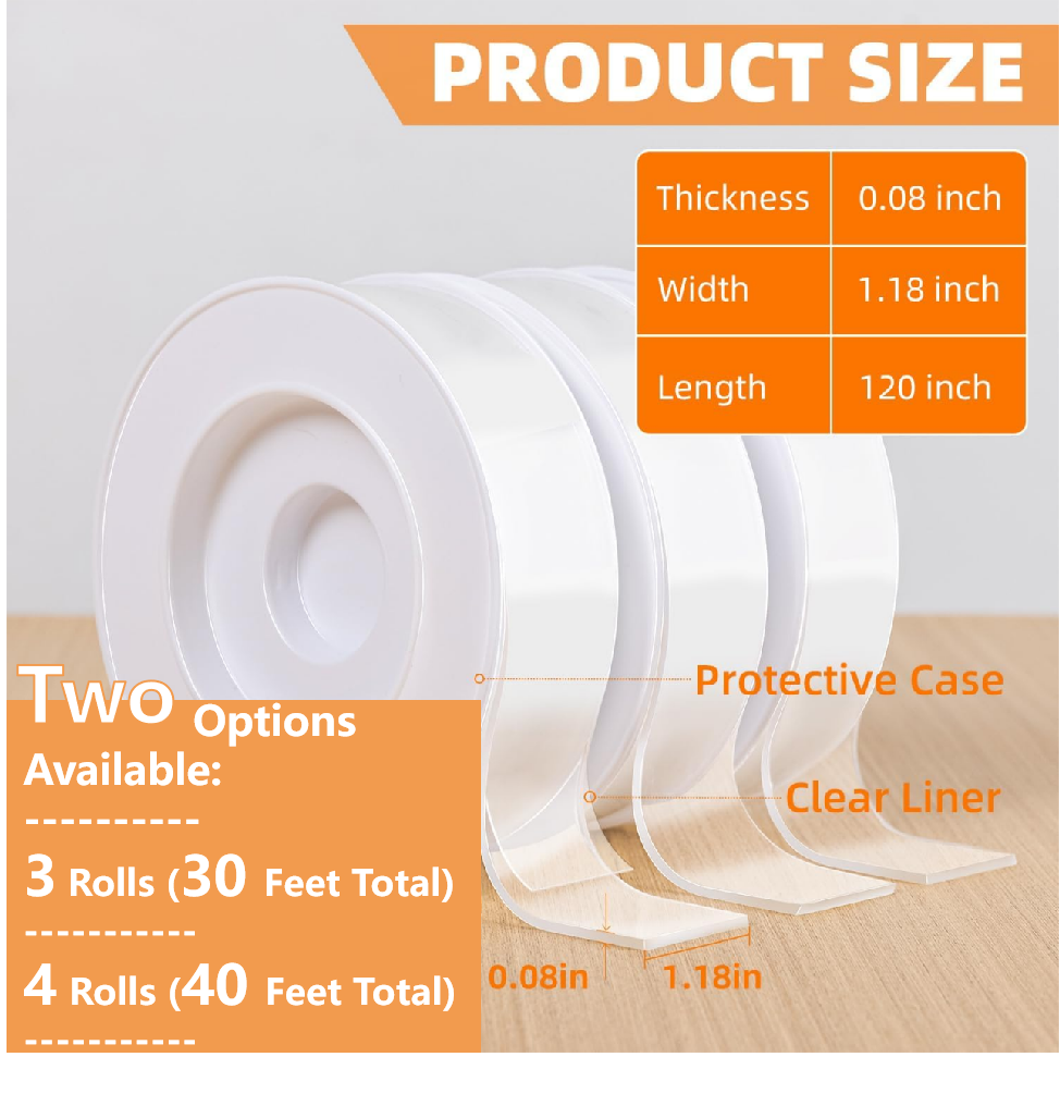 Deli Double Sided Tape Heavy Duty, Nano Tape, Double Sided Mounting Tape, Clear Adhesive Tape for Hanging Picture, Poster, Carpet, Photo Deco