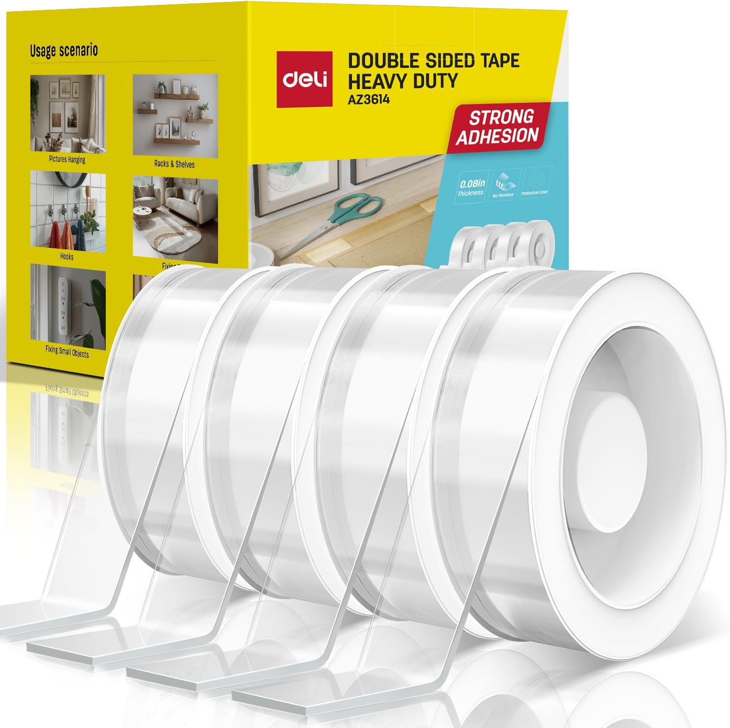 Deli Double Sided Tape Heavy Duty, Nano Tape, Double Sided Mounting Tape, Clear Adhesive Tape for Hanging Picture, Poster, Carpet, Photo Deco