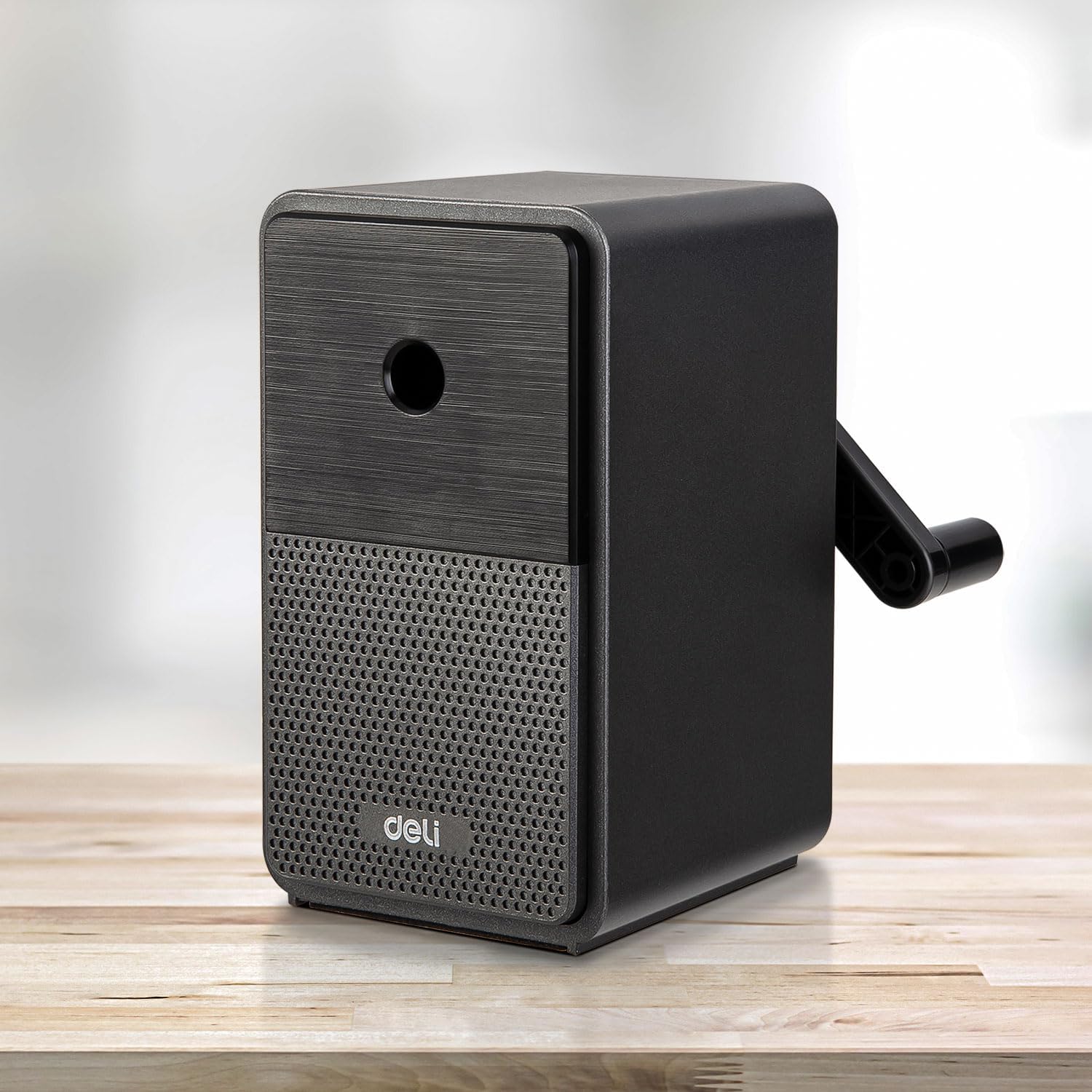 Deli Manual Pencil Sharpener - Auto-in Hand Crank with Adjustable Point for Colored Pencils, Kids, Students, Classroom, Home and Office, Black