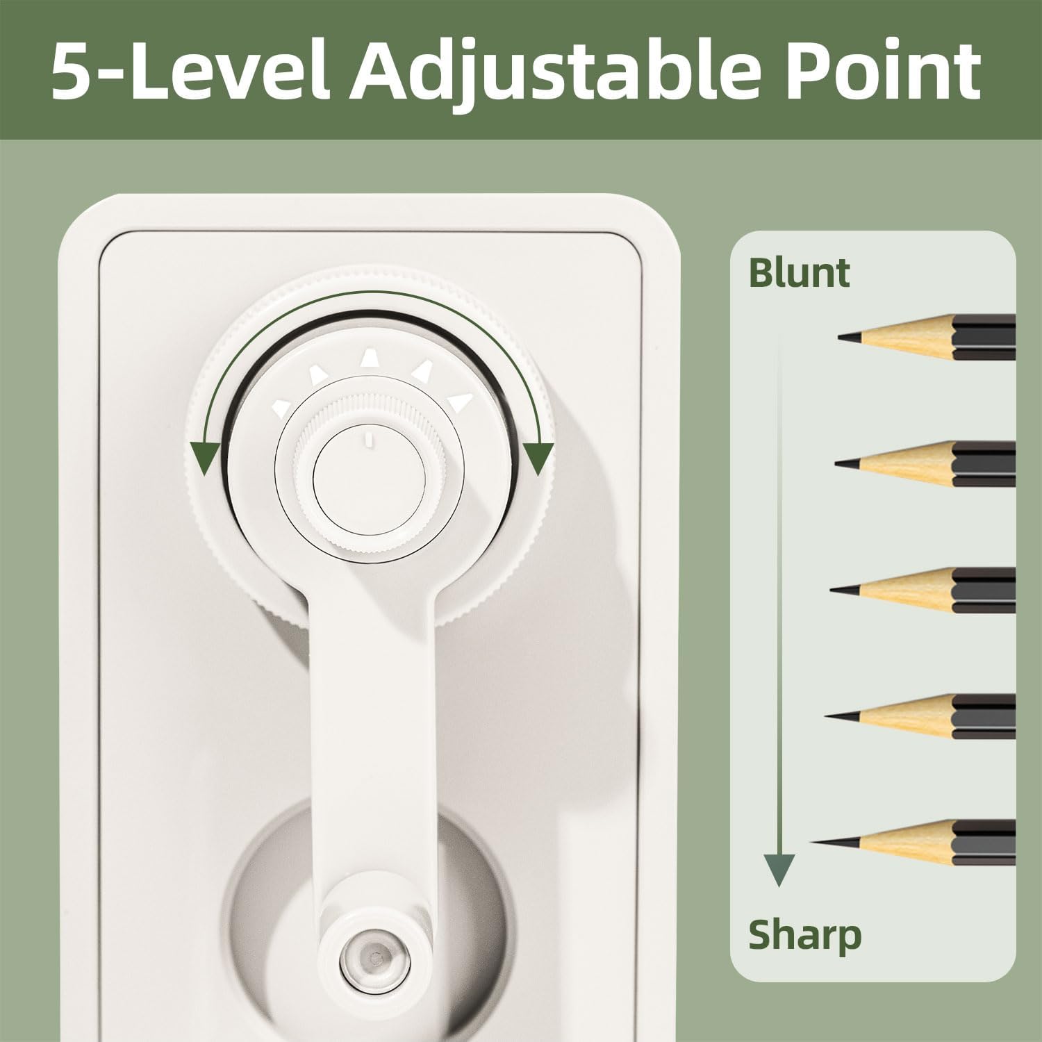 Deli Manual Pencil Sharpener - Auto-in Hand Crank with Adjustable Point for Colored Pencils, Kids, Students, Classroom, Home and Office, White