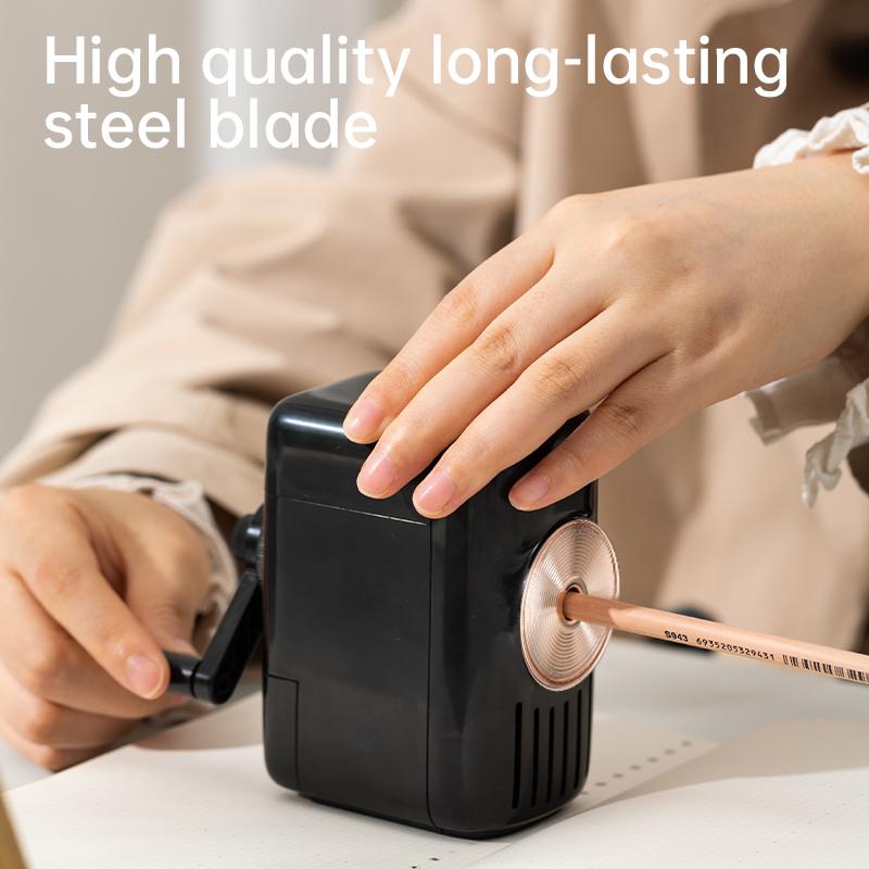 Deli Manual Music Themed Pencil Sharpener with Adjustable Point and Auto-in Design for Colored Pencils, Auto-Feed Hand Crank, Random Color