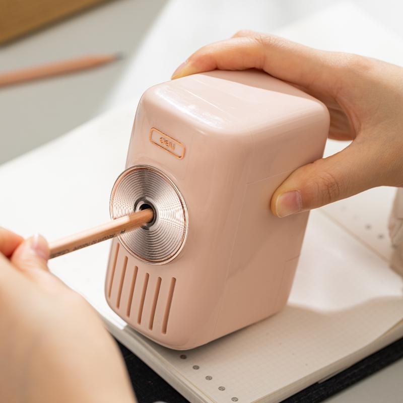 Deli Manual Music Themed Pencil Sharpener with Adjustable Point and Auto-in Design for Colored Pencils, Auto-Feed Hand Crank, Random Color