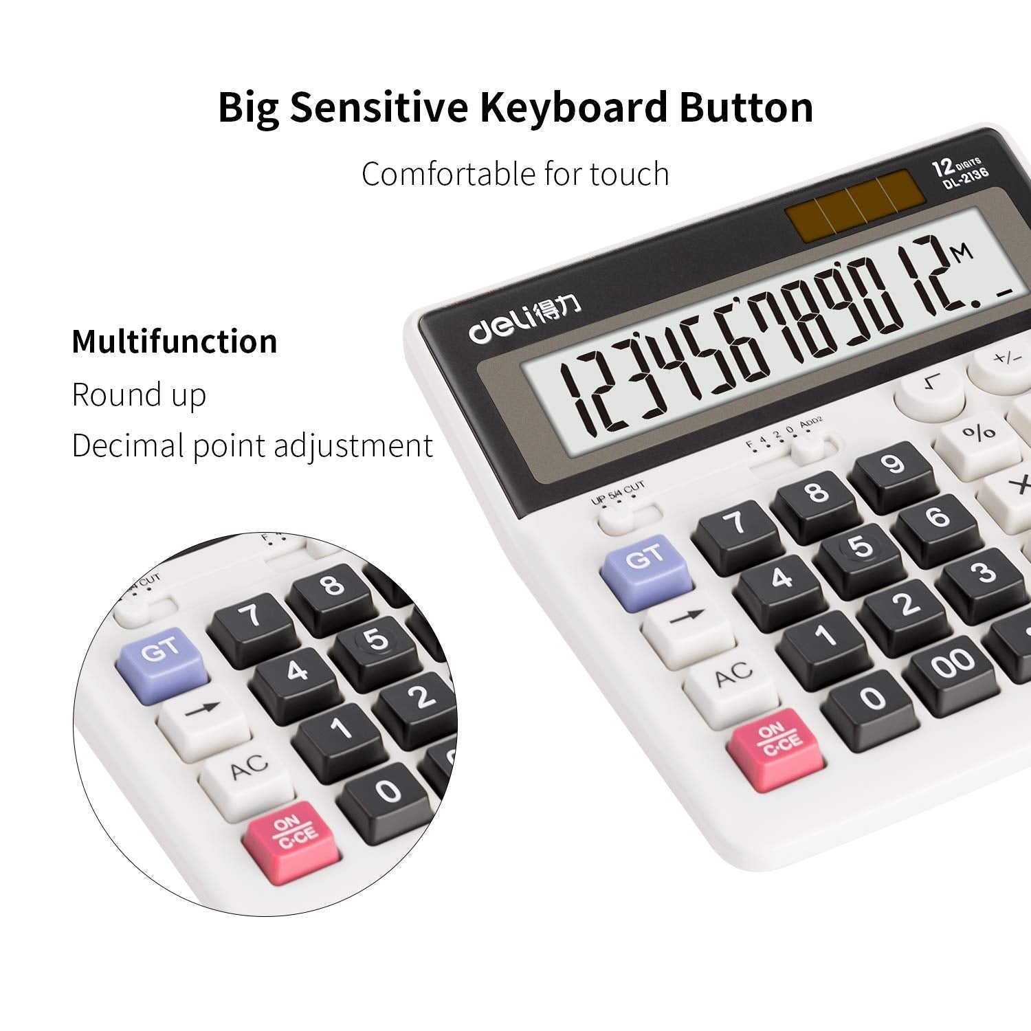 Standard Function Solar Battery Dual Power Office Calculator, White