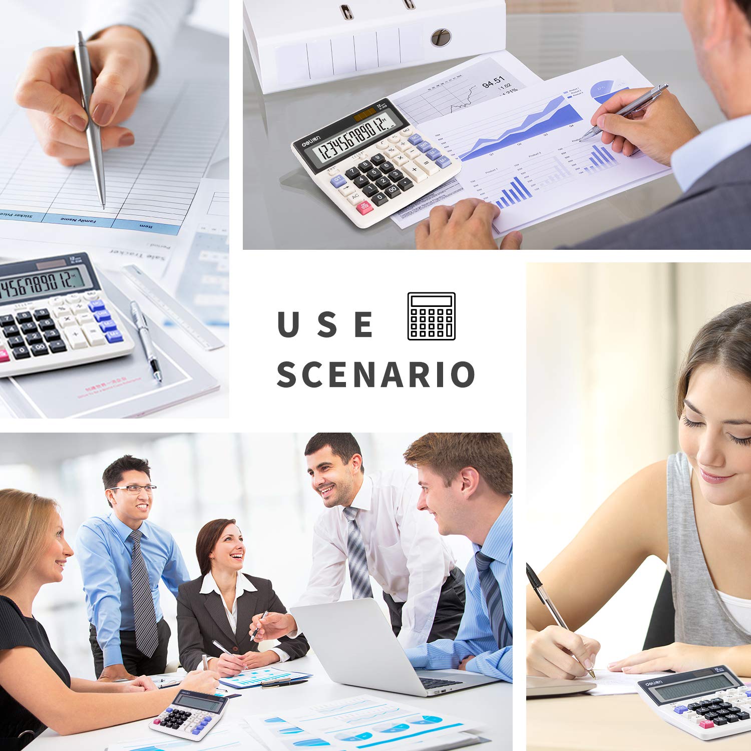 Standard Function Solar Battery Dual Power Office Calculator, White