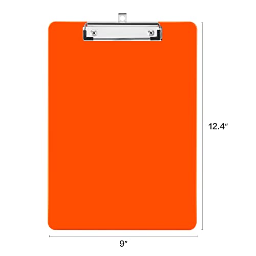 Deli Plastic Clipboard, Clipboards with Low Profile Clip, Standard A4 Letter Size Clipboard for Office, Nurses, Students, and Women, Size 12.4 ×9 Inch, Orange