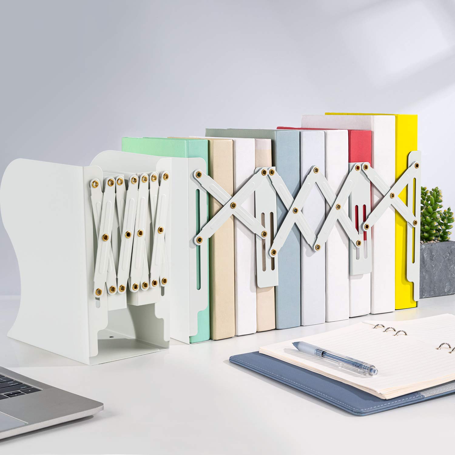Heavy Duty Adjustable Book Ends, White