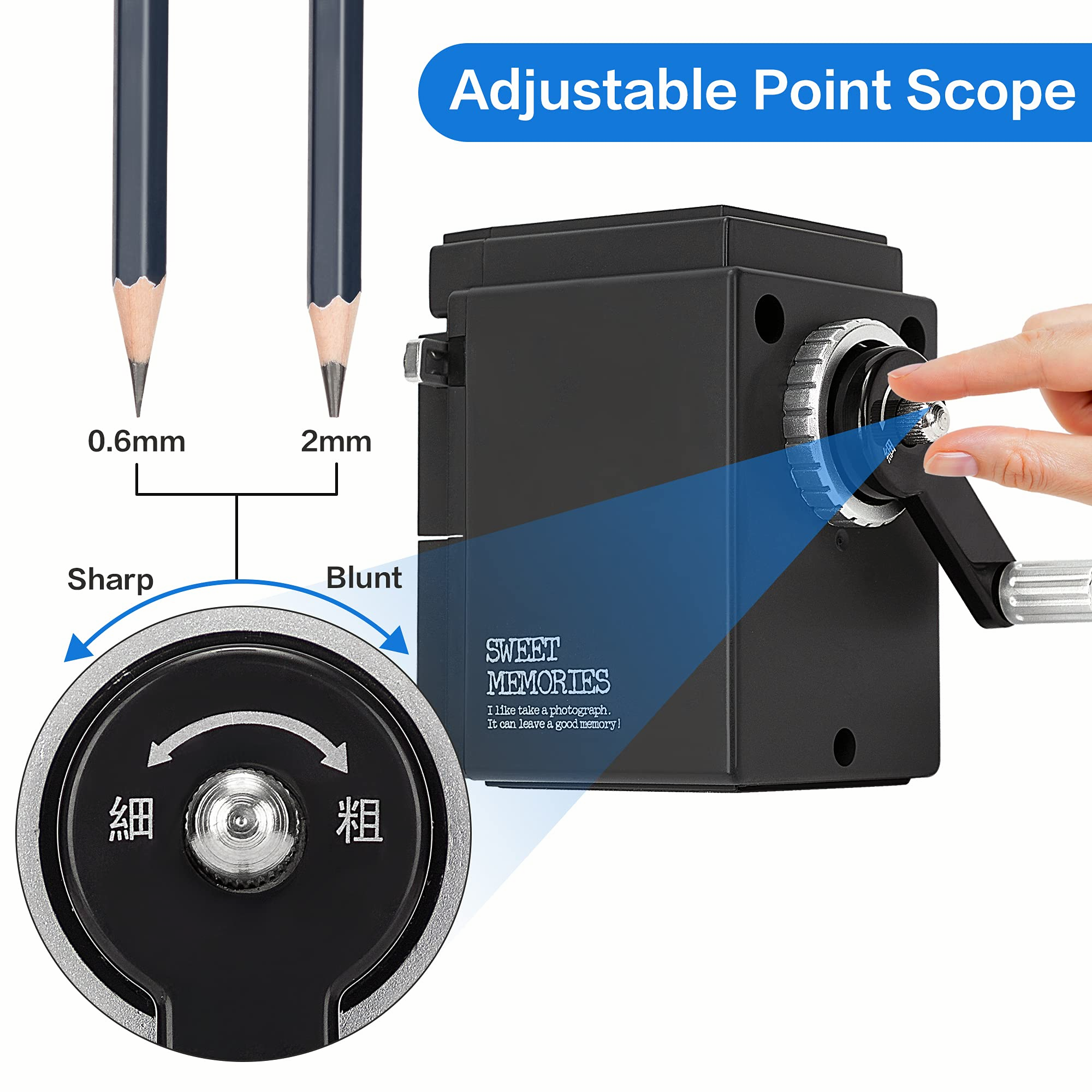 Camera Pencil Sharpener, Adjustable Pencil Point