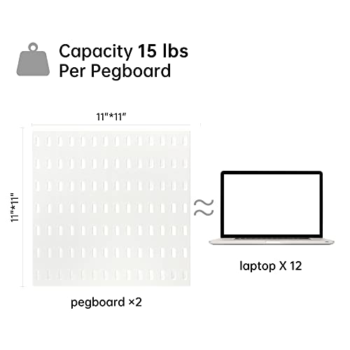 VUSIGN Pegboard Combination Wall Organizer Kit, Wall Mount Display Pegboard Panel Kits for Bedroom, Study, Office, Bathroom, 2 Pieces Pegboards and 10 Accessories, 11" x 22", White