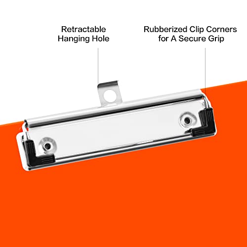 Deli Plastic Clipboard, Clipboards with Low Profile Clip, Standard A4 Letter Size Clipboard for Office, Nurses, Students, and Women, Size 12.4 ×9 Inch, Orange