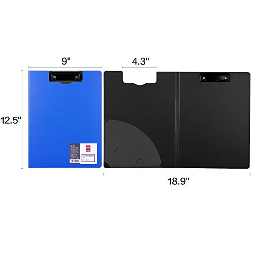Deli Clipboard Folio, Plastic Foldable Clipboards with Interior Storage Pocket for Nurses, Students, Classroom, Office, Blue