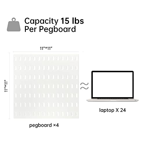 VUSIGN Pegboard Combination Wall Organizer Kit, Wall Mount Display Pegboard Panel Kits for Bedroom, Study, Office, Bathroom, 4 Pieces Pegboards and 17 Accessories, 22" x 22", White