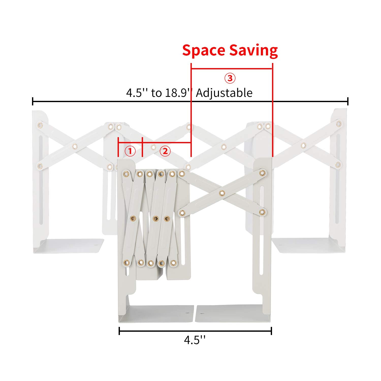 Heavy Duty Adjustable Book Ends, White