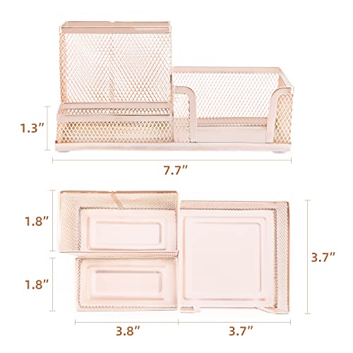 deli Mesh Desk Organizer Office Supplies Caddy with Pencil Holder and Storage Baskets for Desktop Accessories, 3 Compartments, Gold