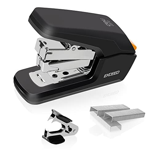 Deli Effortless Desktop Stapler, Standard Stapler, 25 Sheet Capacity, One Finger, No Effort, Includes Staples & Staple Remover, Black