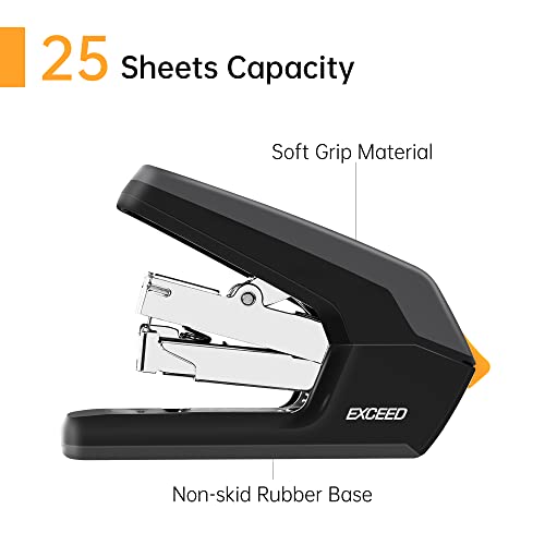 Deli Effortless Desktop Stapler, Standard Stapler, 25 Sheet Capacity, One Finger, No Effort, Includes Staples & Staple Remover, Black