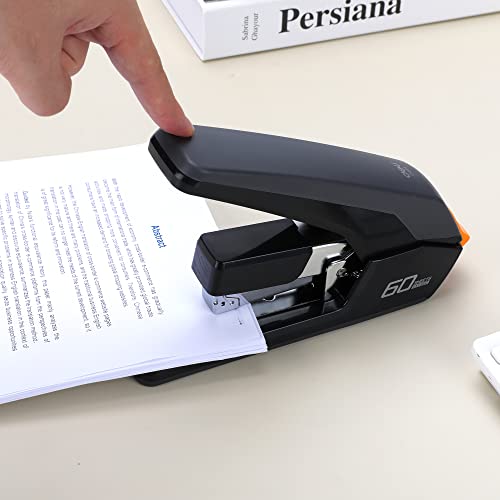 Deli Effortless Desktop Stapler, Heavy Duty Stapler, 60-70 Sheet Capacity, One Finger, No Effort, Includes Staples & Staple Remover, Black