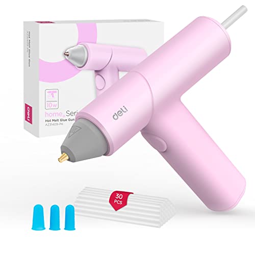Deli Cordless Hot Glue Fast Preheating Glue Gun Kit with 30 Pcs Mini Glue Sticks, Smart-Power-Off Hot Melt Glue Gun for DIY Projects, Arts, Crafts, Quick Repairs and Home Decoration, Pink