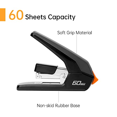 Deli Effortless Desktop Stapler, Heavy Duty Stapler, 60-70 Sheet Capacity, One Finger, No Effort, Includes Staples & Staple Remover, Black