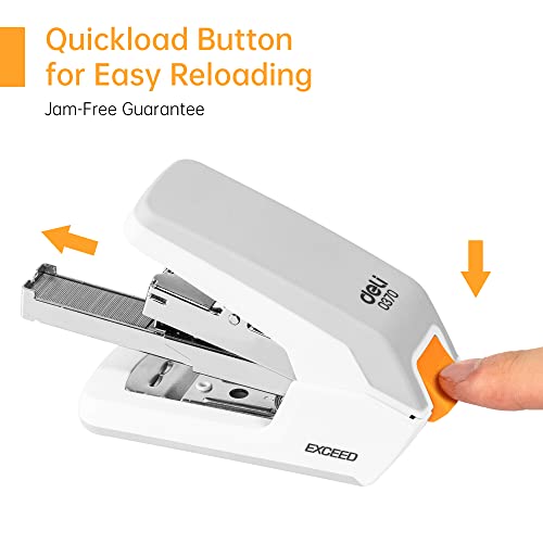 Deli Effortless Desktop Stapler, Standard Stapler, 25 Sheet Capacity, One Finger, No Effort, Includes Staples & Staple Remover, White