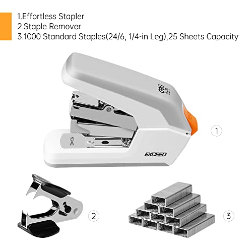 Deli Effortless Desktop Stapler, Standard Stapler, 25 Sheet Capacity, One Finger, No Effort, Includes Staples & Staple Remover, White