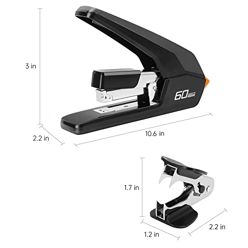 Deli Effortless Desktop Stapler, Heavy Duty Stapler, 60-70 Sheet Capacity, One Finger, No Effort, Includes Staples & Staple Remover, Black