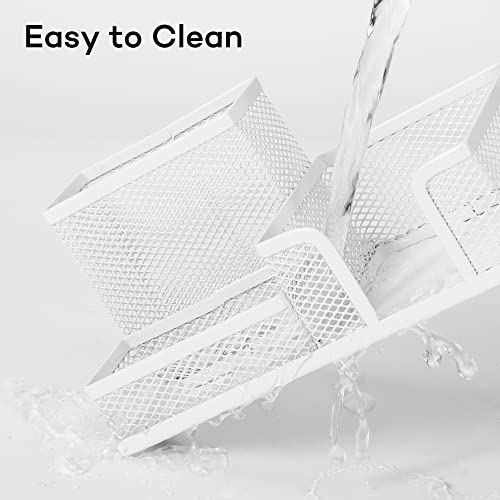 deli Mesh Desk Organizer Office Supplies Caddy with Pencil Holder and Storage Baskets for Desktop Accessories, 3 Compartments, White