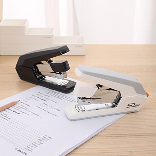 Deli Effortless Desktop Stapler, Heavy Duty Stapler, 40-50 Sheet Capacity, One Finger, No Effort, Includes Staples & Staple Remover, Black