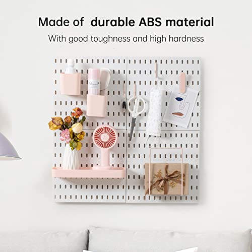 VUSIGN Pegboard Combination Wall Organizer Kit, Wall Mount Display Pegboard Panel Kits for Bedroom, Study, Office, Bathroom, 4 Pieces Pegboards and 17 Accessories, 22" x 22", Pink