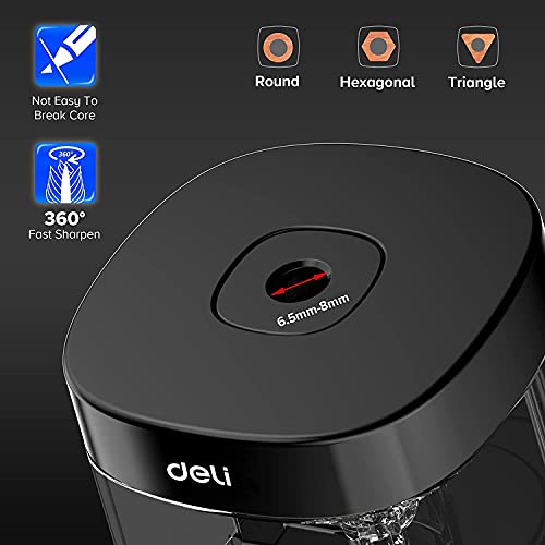 Deli Electric Pencil Sharpener, Automatic Pencil Sharpeners for No.2 Pencils Colored Pencils, USB & Battery Operated Pencil Sharpener for Kids, School, Home, Office, Classroom, Black