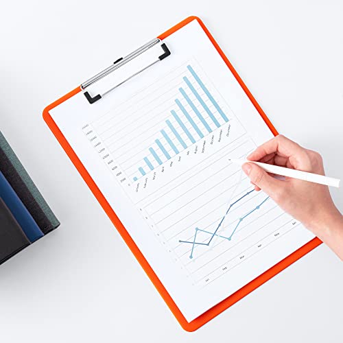 Deli Plastic Clipboard, Clipboards with Low Profile Clip, Standard A4 Letter Size Clipboard for Office, Nurses, Students, and Women, Size 12.4 ×9 Inch, Orange