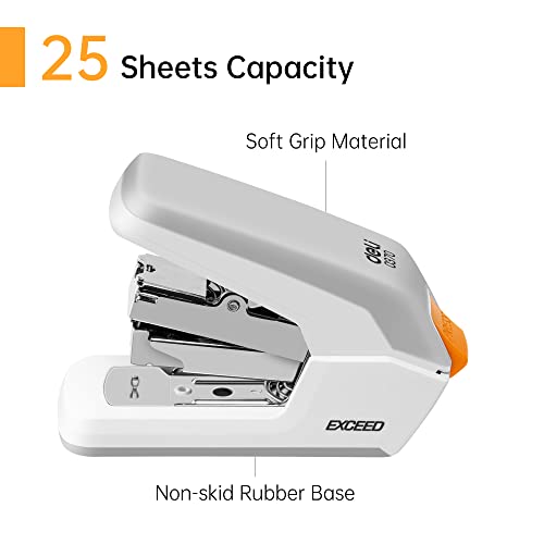 Deli Effortless Desktop Stapler, Standard Stapler, 25 Sheet Capacity, One Finger, No Effort, Includes Staples & Staple Remover, White