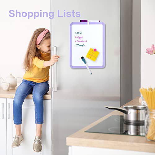 VUSIGN Small White Board Dry Erase, 8.5'' x 11'' Magnetic Dry Erase Board, Mini Whiteboard with Markers for Kids, Students, Fridge, Wall, Locker, Purple