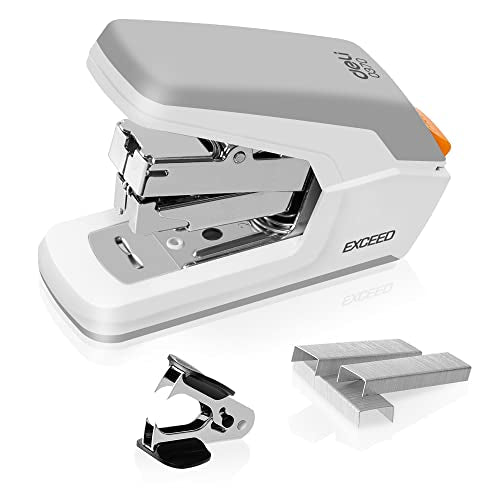 Deli Effortless Desktop Stapler, Standard Stapler, 25 Sheet Capacity, One Finger, No Effort, Includes Staples & Staple Remover, White