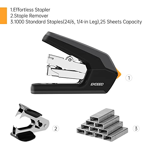 Deli Effortless Desktop Stapler, Standard Stapler, 25 Sheet Capacity, One Finger, No Effort, Includes Staples & Staple Remover, Black