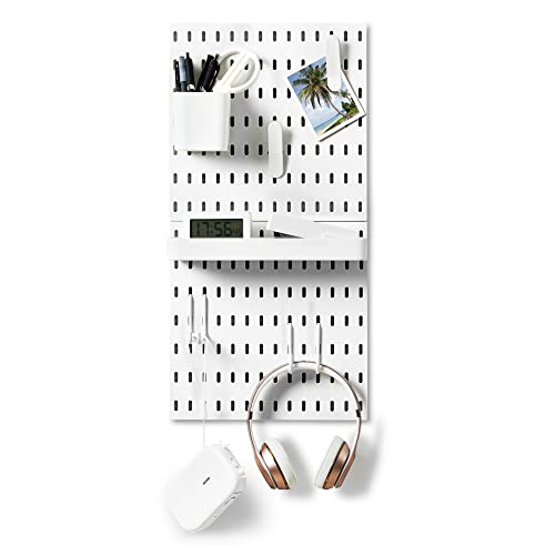 VUSIGN Pegboard Combination Wall Organizer Kit, Wall Mount Display Pegboard Panel Kits for Bedroom, Study, Office, Bathroom, 2 Pieces Pegboards and 10 Accessories, 11" x 22", White