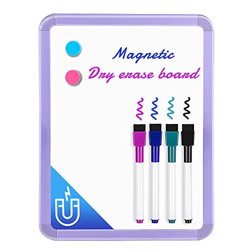 VUSIGN Small White Board Dry Erase, 8.5'' x 11'' Magnetic Dry Erase Board, Mini Whiteboard with Markers for Kids, Students, Fridge, Wall, Locker, Purple