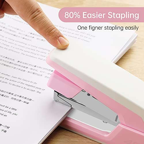 Deli Effortless Desktop Stapler, Heavy Duty Stapler, 40 Sheet Capacity, One Finger, No Effort, Includes Staples & Staple Remover, Pink