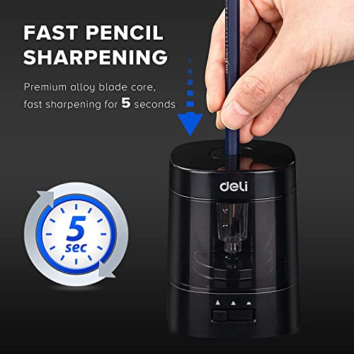 Deli Electric Pencil Sharpener, Automatic Pencil Sharpeners for No.2 Pencils Colored Pencils, USB & Battery Operated Pencil Sharpener for Kids, School, Home, Office, Classroom, Black