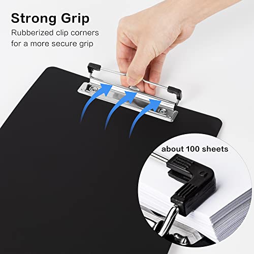 Deli Plastic Clipboard, Clip Board with Low Profile Clip, Standard A4 Letter Size Clipboards for Nurses, Students, Office and Women, Black, 2 Pack