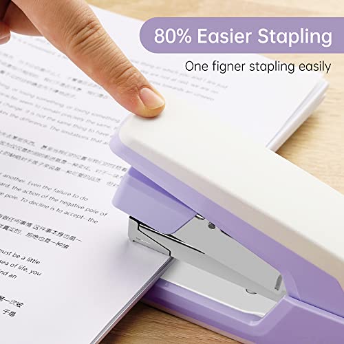 Deli Effortless Desktop Stapler, Heavy Duty Stapler, 40-50 Sheet Capacity, One Finger, No Effort, Includes Staples & Staple Remover, Violet