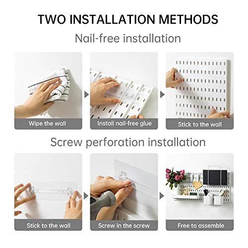 VUSIGN Pegboard Combination Wall Organizer Kit, Wall Mount Display Pegboard Panel Kits for Bedroom, Study, Office, Bathroom, 2 Pieces Pegboards and 10 Accessories, 11" x 22", White