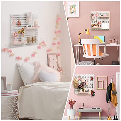 VUSIGN Pegboard Combination Wall Organizer Kit, Wall Mount Display Pegboard Panel Kits for Bedroom, Study, Office, Bathroom, 4 Pieces Pegboards and 17 Accessories, 22" x 22", Pink