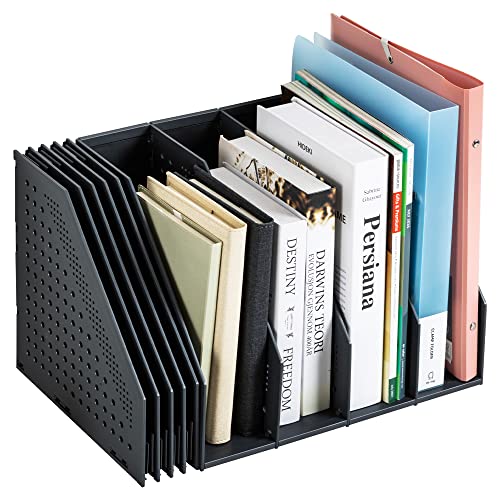 Deli Collapsible Magazine File Holder, Desk Organizer Document Folder for Office Organization and Storage, 4 Vertical Compartments, Dark Grey