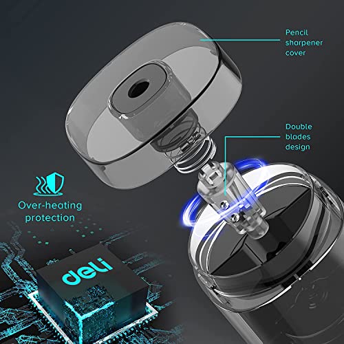 Deli Electric Pencil Sharpener, Automatic Pencil Sharpeners for No.2 Pencils Colored Pencils, USB & Battery Operated Pencil Sharpener for Kids, School, Home, Office, Classroom, Black