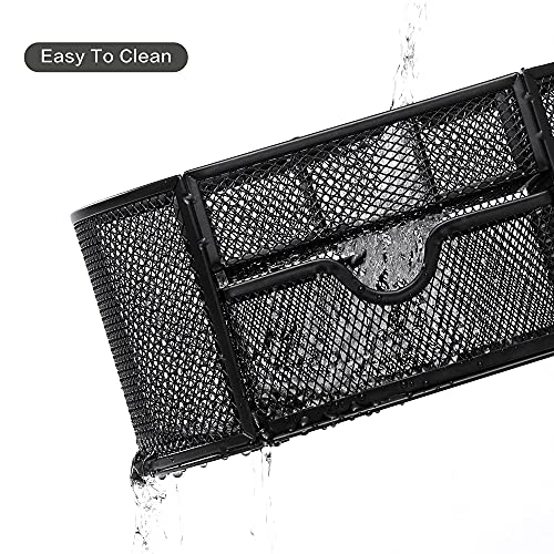 deli Mesh Desk Organizer Office Desktop Organizer with Drawer, Metal Stationary Organizer Desk Caddy Pen Holder, 8 Compartments, Black
